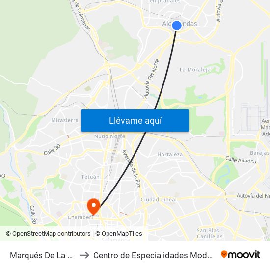 Marqués De La Valdavia to Centro de Especialidades Modesto Lafuente map