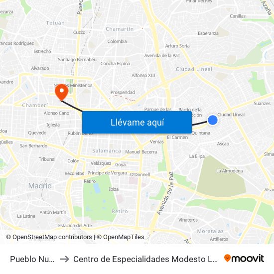 Pueblo Nuevo to Centro de Especialidades Modesto Lafuente map