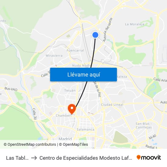 Las Tablas to Centro de Especialidades Modesto Lafuente map