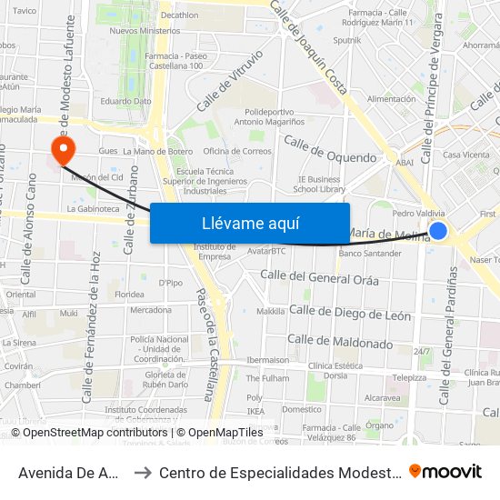 Avenida De América to Centro de Especialidades Modesto Lafuente map