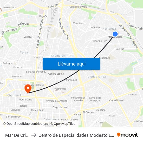 Mar De Cristal to Centro de Especialidades Modesto Lafuente map