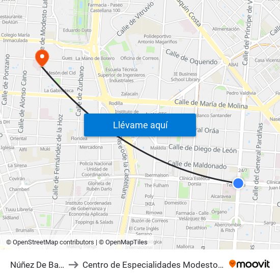 Núñez De Balboa to Centro de Especialidades Modesto Lafuente map