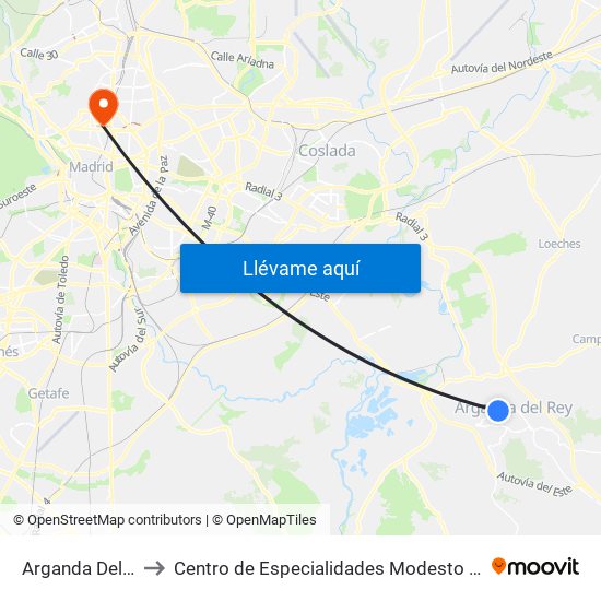 Arganda Del Rey to Centro de Especialidades Modesto Lafuente map