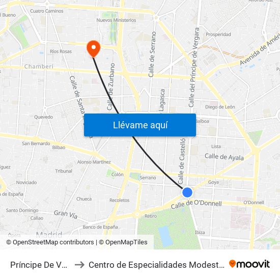 Príncipe De Vergara to Centro de Especialidades Modesto Lafuente map