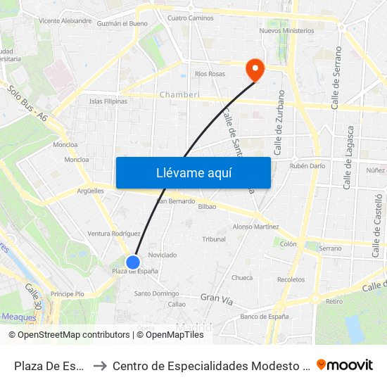 Plaza De España to Centro de Especialidades Modesto Lafuente map