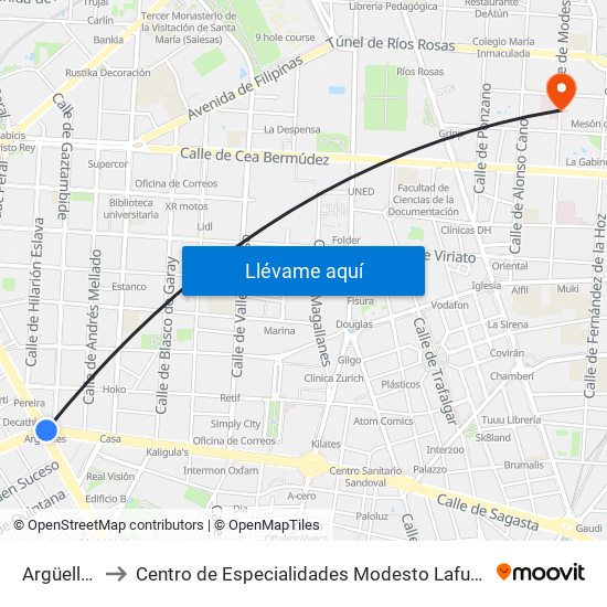 Argüelles to Centro de Especialidades Modesto Lafuente map