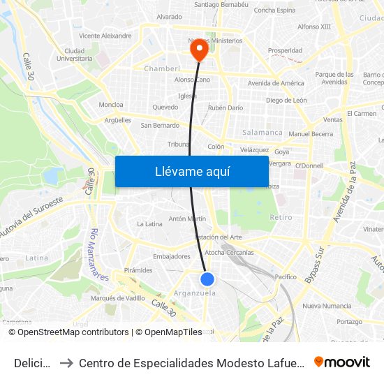 Delicias to Centro de Especialidades Modesto Lafuente map