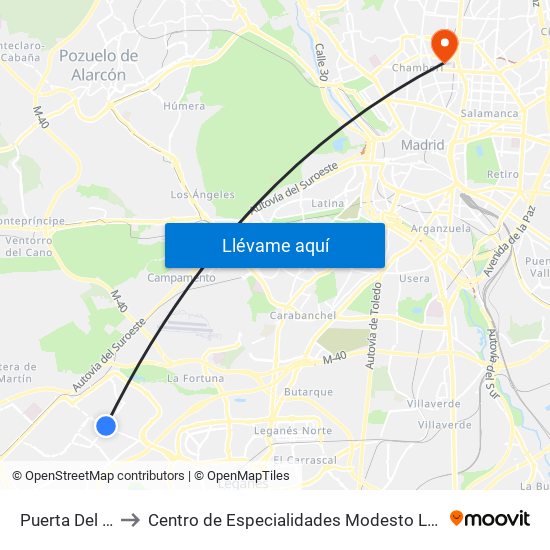 Puerta Del Sur to Centro de Especialidades Modesto Lafuente map