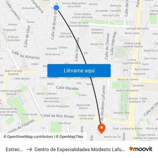 Estrecho to Centro de Especialidades Modesto Lafuente map
