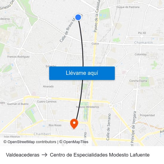 Valdeacederas to Centro de Especialidades Modesto Lafuente map