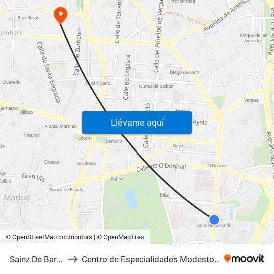 Sainz De Baranda to Centro de Especialidades Modesto Lafuente map