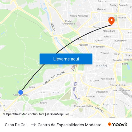 Casa De Campo to Centro de Especialidades Modesto Lafuente map