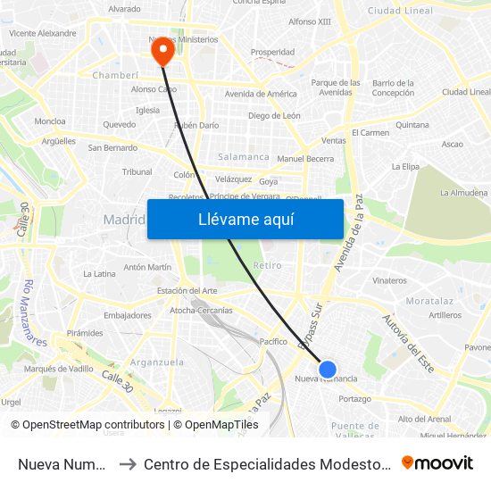 Nueva Numancia to Centro de Especialidades Modesto Lafuente map