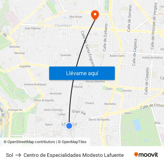 Sol to Centro de Especialidades Modesto Lafuente map