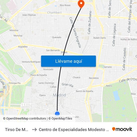 Tirso De Molina to Centro de Especialidades Modesto Lafuente map