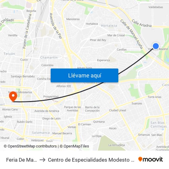 Feria De Madrid to Centro de Especialidades Modesto Lafuente map