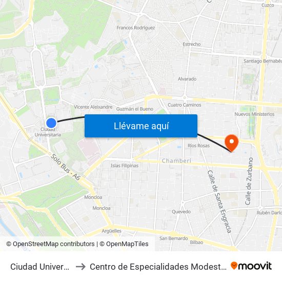 Ciudad Universitaria to Centro de Especialidades Modesto Lafuente map