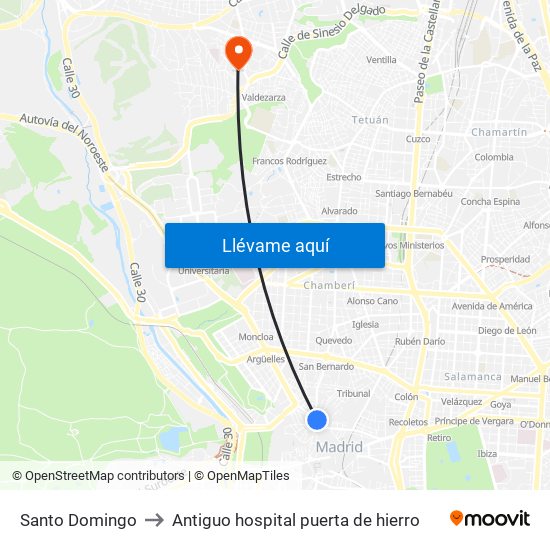 Santo Domingo to Antiguo hospital puerta de hierro map