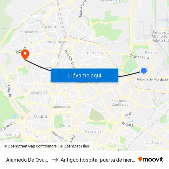 Alameda De Osuna to Antiguo hospital puerta de hierro map