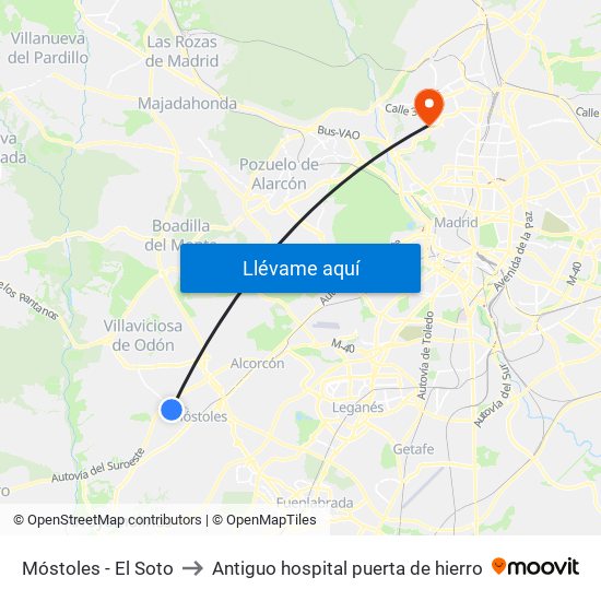 Móstoles - El Soto to Antiguo hospital puerta de hierro map