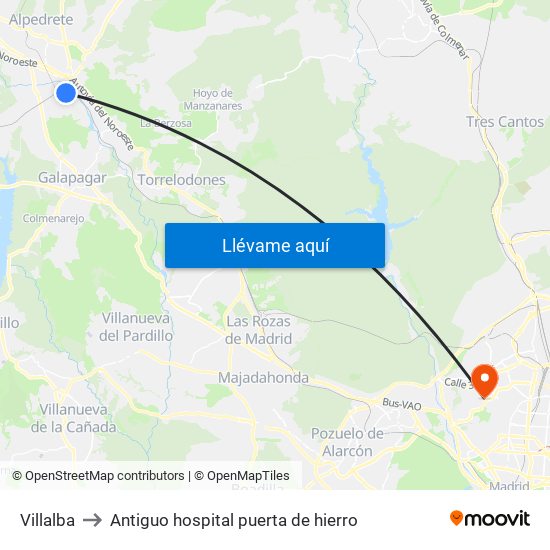 Villalba to Antiguo hospital puerta de hierro map