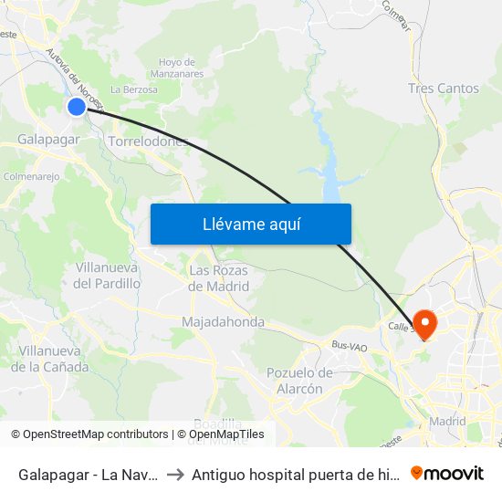 Galapagar - La Navata to Antiguo hospital puerta de hierro map