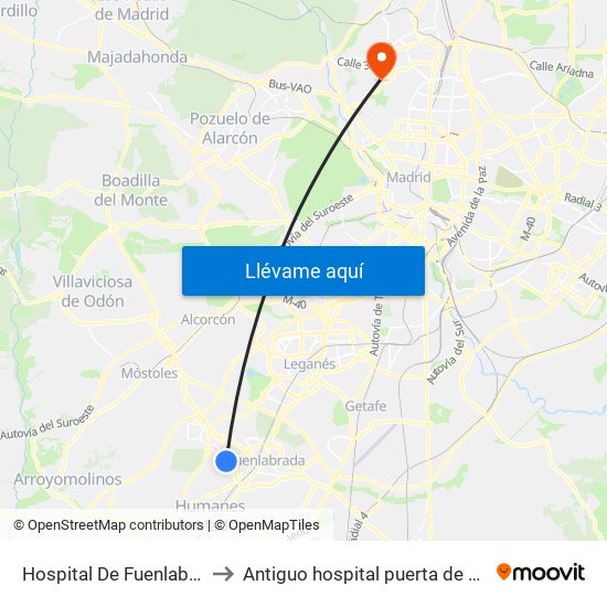 Hospital De Fuenlabrada to Antiguo hospital puerta de hierro map