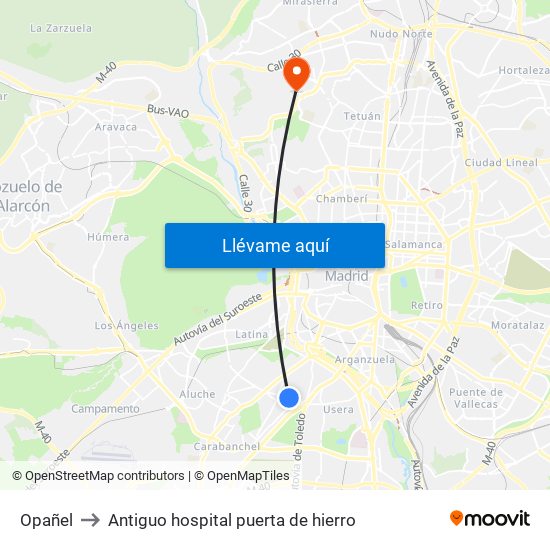 Opañel to Antiguo hospital puerta de hierro map
