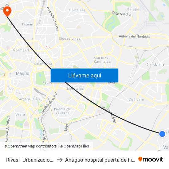 Rivas - Urbanizaciones to Antiguo hospital puerta de hierro map