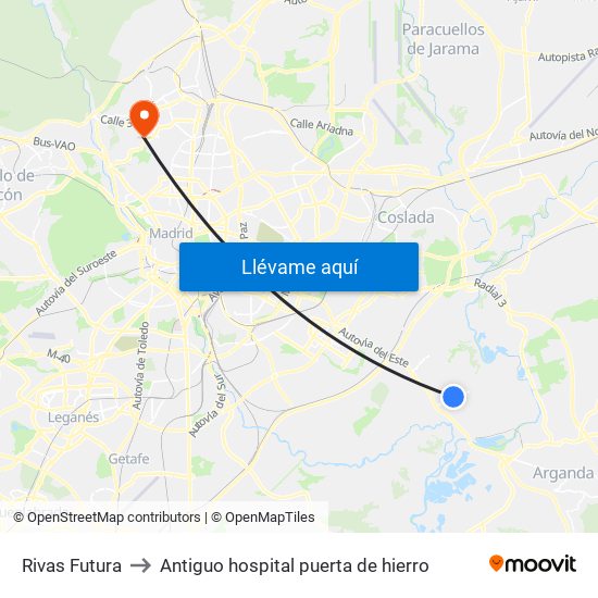 Rivas Futura to Antiguo hospital puerta de hierro map