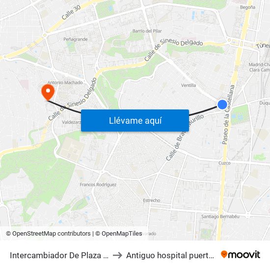 Intercambiador De Plaza De Castilla to Antiguo hospital puerta de hierro map