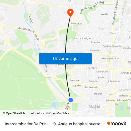 Intercambiador De Príncipe Pío to Antiguo hospital puerta de hierro map