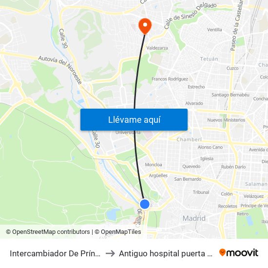 Intercambiador De Príncipe Pío to Antiguo hospital puerta de hierro map