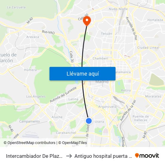 Intercambiador De Plaza Elíptica to Antiguo hospital puerta de hierro map