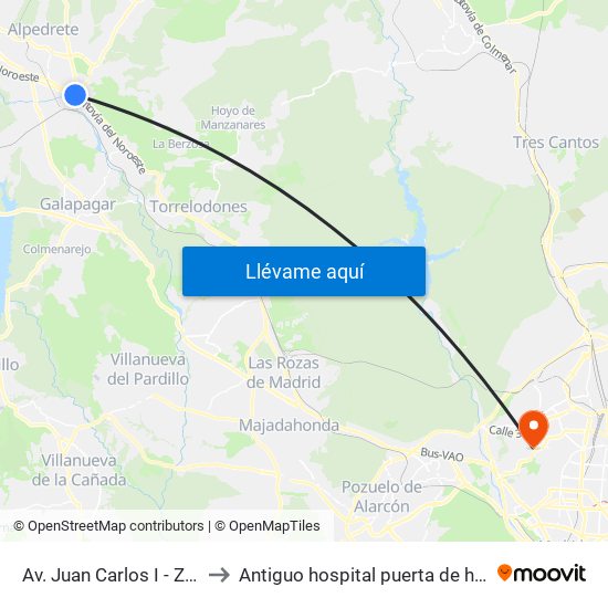 Av. Juan Carlos I - Zoco to Antiguo hospital puerta de hierro map
