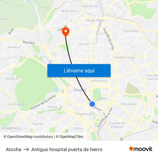 Atocha to Antiguo hospital puerta de hierro map