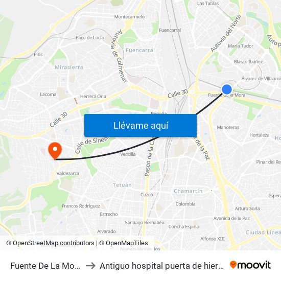 Fuente De La Mora to Antiguo hospital puerta de hierro map