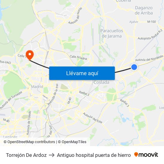 Torrejón De Ardoz to Antiguo hospital puerta de hierro map