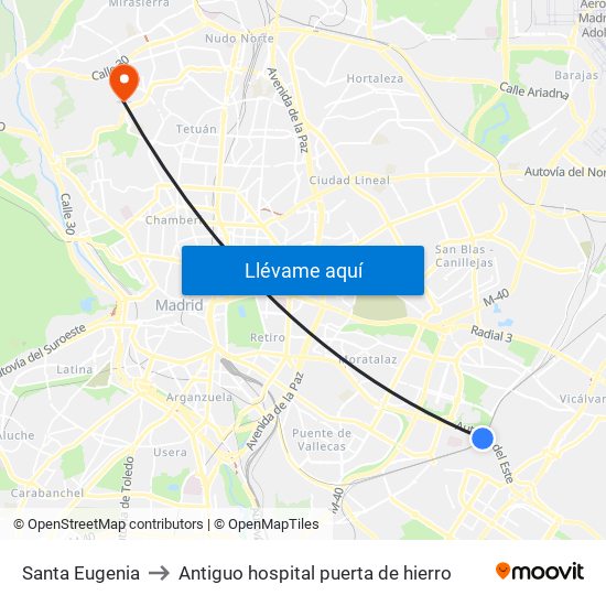 Santa Eugenia to Antiguo hospital puerta de hierro map
