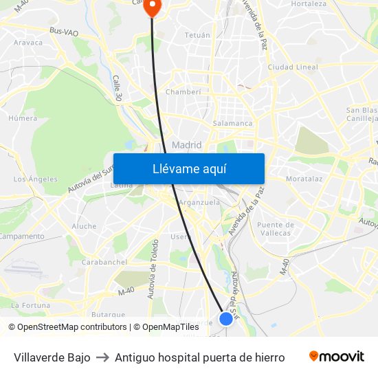 Villaverde Bajo to Antiguo hospital puerta de hierro map