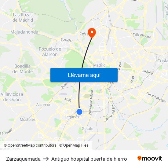 Zarzaquemada to Antiguo hospital puerta de hierro map