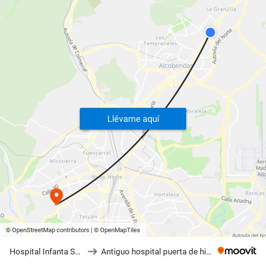 Hospital Infanta Sofía to Antiguo hospital puerta de hierro map