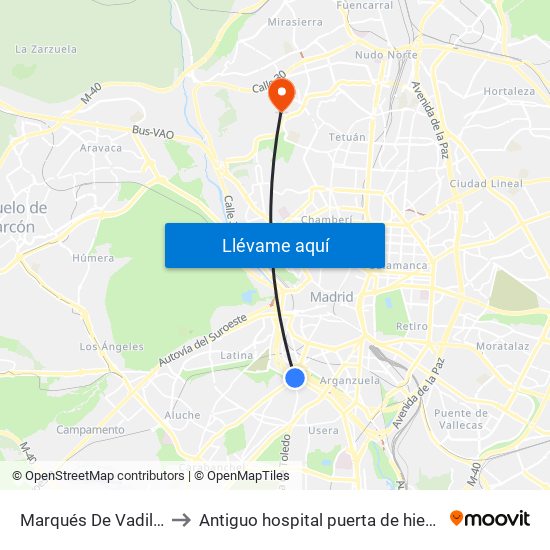 Marqués De Vadillo to Antiguo hospital puerta de hierro map