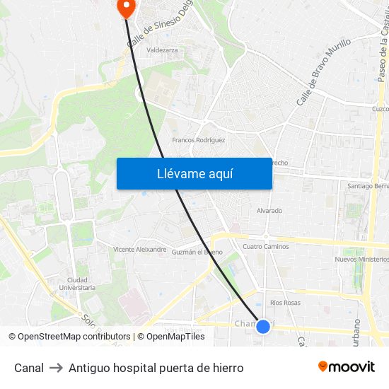 Canal to Antiguo hospital puerta de hierro map