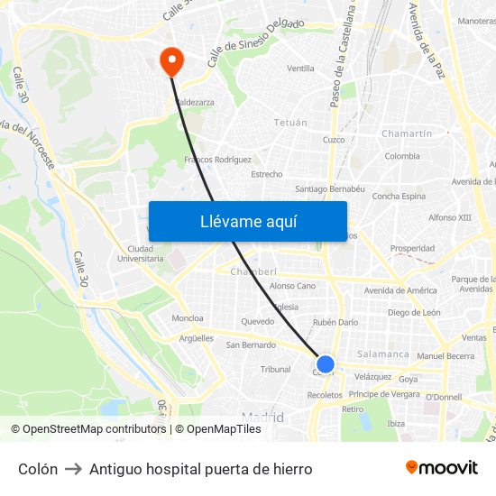 Colón to Antiguo hospital puerta de hierro map