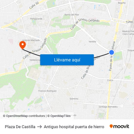 Plaza De Castilla to Antiguo hospital puerta de hierro map