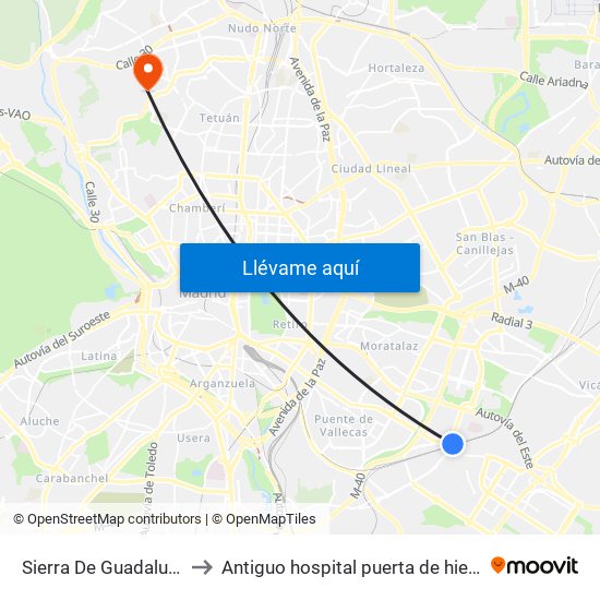 Sierra De Guadalupe to Antiguo hospital puerta de hierro map