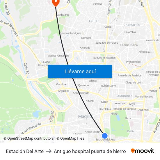 Estación Del Arte to Antiguo hospital puerta de hierro map
