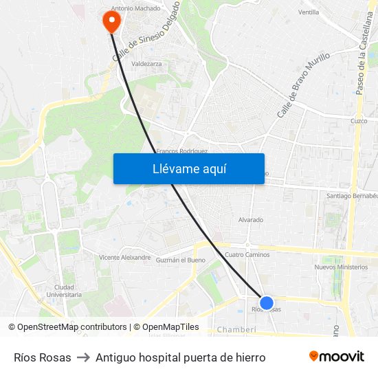 Ríos Rosas to Antiguo hospital puerta de hierro map