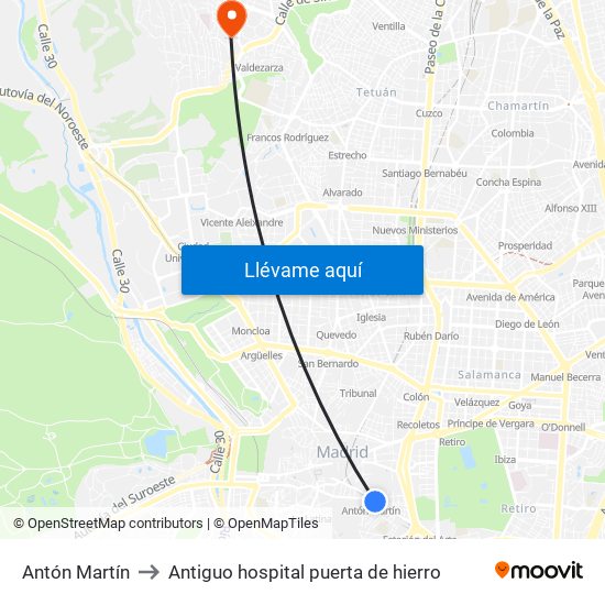 Antón Martín to Antiguo hospital puerta de hierro map